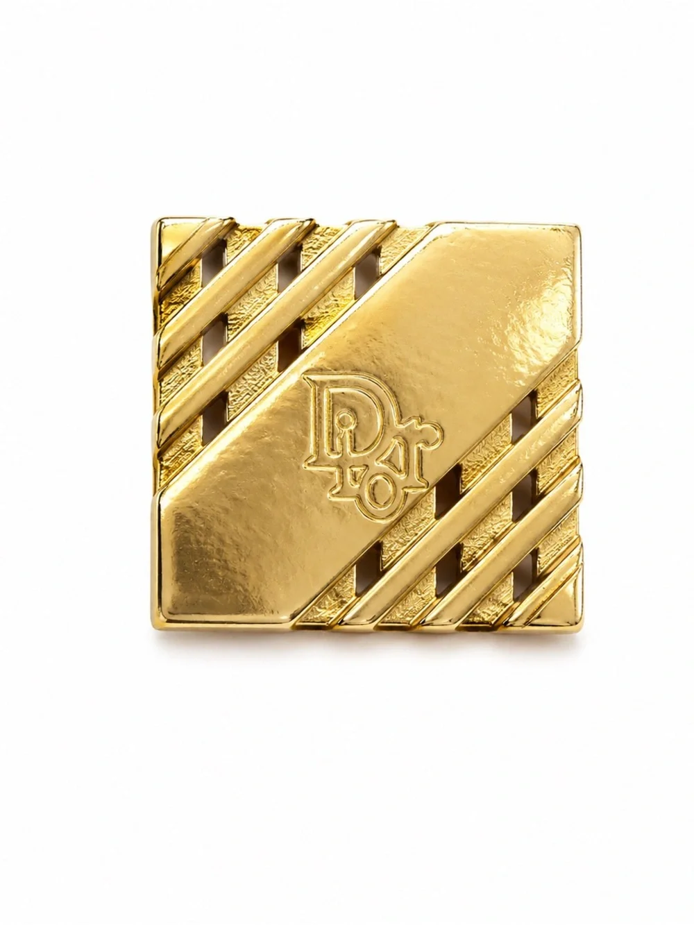 Dior Gold-Tone Square Cuff Links with Diagonal Stripes